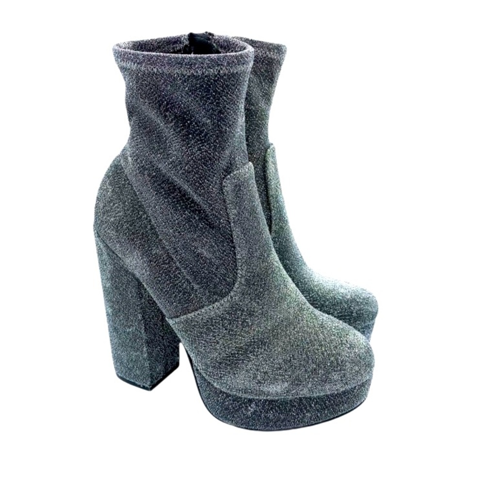 Silver sparkly platform disco boots bootie vintage 2000 Y2k 90’s lame glitter